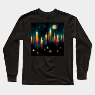 Candles on the river painting Long Sleeve T-Shirt